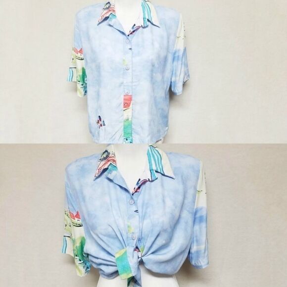 VINTAGE 80s SeaSuns Hawaiian Seaside Cropped Top - Picture 1 of 8